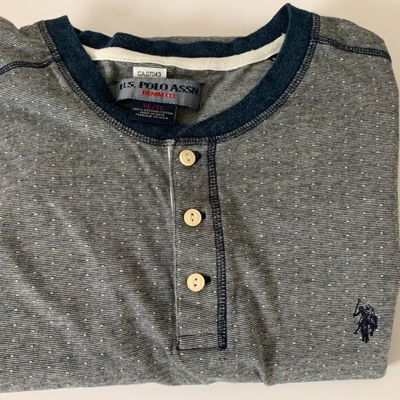 U.S. Polo Assn. Denim Co. Men’s Grey/Blue 100% Cotton Henley Top - Picture 16 of 16